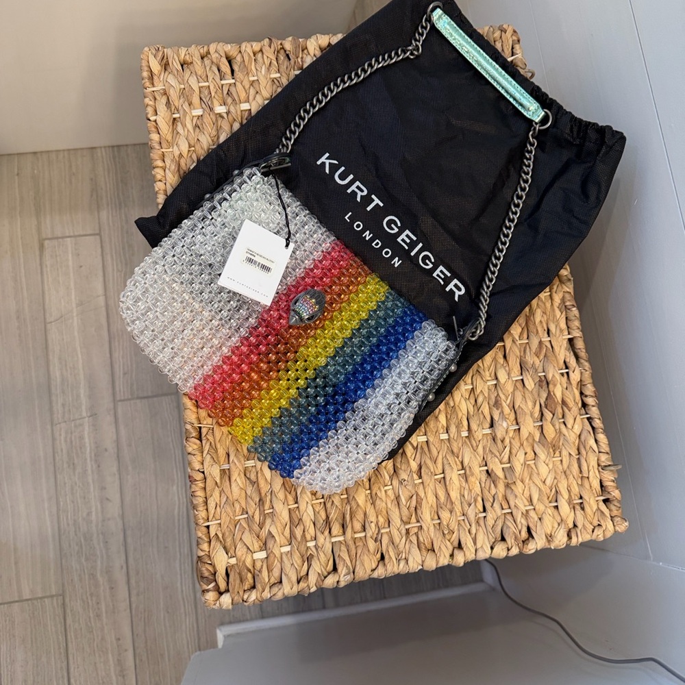 NWT Kurt Geiger Multicolor Rainbow Beaded Shoulder Bag